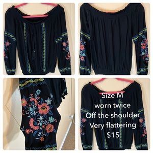 Off the shoulder embroidered top